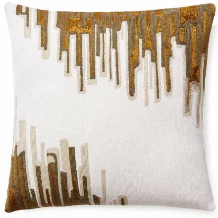 Judy Ross Textiles Hand-Embroidered Chain Stitch IKAT Throw Pillow cream/oyster/smoke/gold rayon